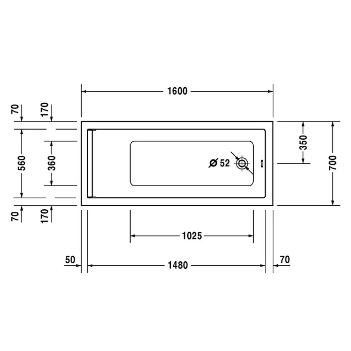 Duravit Starck 1 Badewanne - 160 x 70 cm, Sanitäracryl, Weiß - Vorderansicht