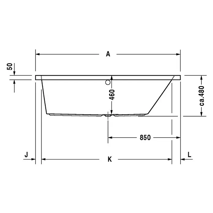 Duravit Vero Badewanne - 170 x 70 cm, Rückenschräge Rechts, Sanitäracryl, Weiß - Vorderansicht