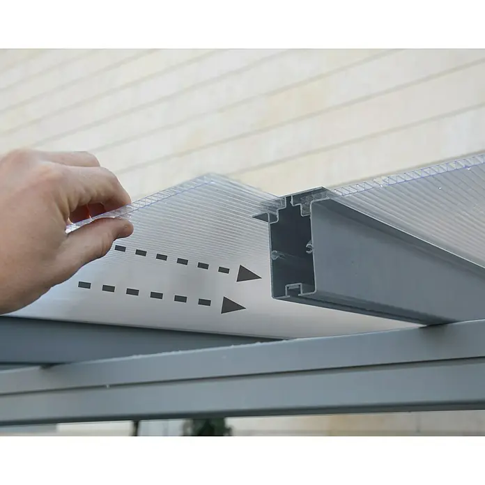 Terrassenüberdachung Tuscany LED - Tiefe: 3 m, B x H: 5,46 x 2,1 m, Silbergrau - Detailaufnahme