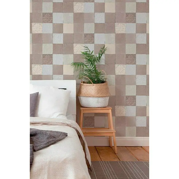 AS Creation New Walls Vliestapete Finca Living Fliese Silber - Creme/Grau, Fliesenoptik, 10,05 x 0,53 m
