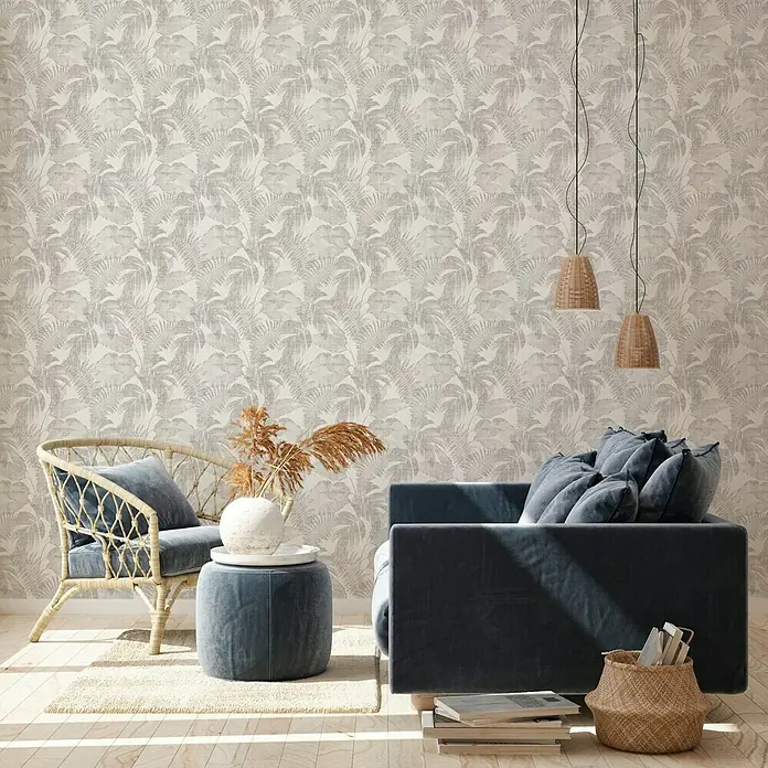 AS Creation New Walls Vliestapete Dschungel - Grau, Floral, 10,05 x 0,53 m - Stimmungsaufnahme