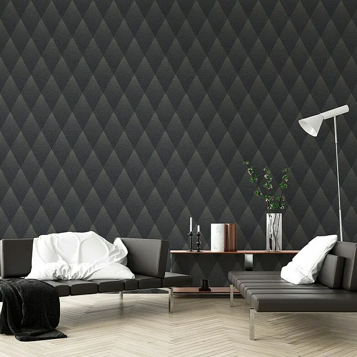 AS Creation New Walls Vliestapete New Walls Rombus Schwarz Gold - Schwarz/Gold, Grafisch, 10,05 x 0,53 m - Stimmungsaufnahme