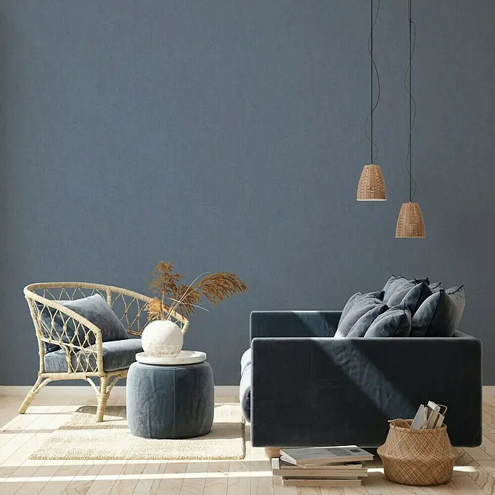 AS Creation New Walls Vliestapete - Blau, Uni, 10,05 x 0,53 m - Stimmungsaufnahme