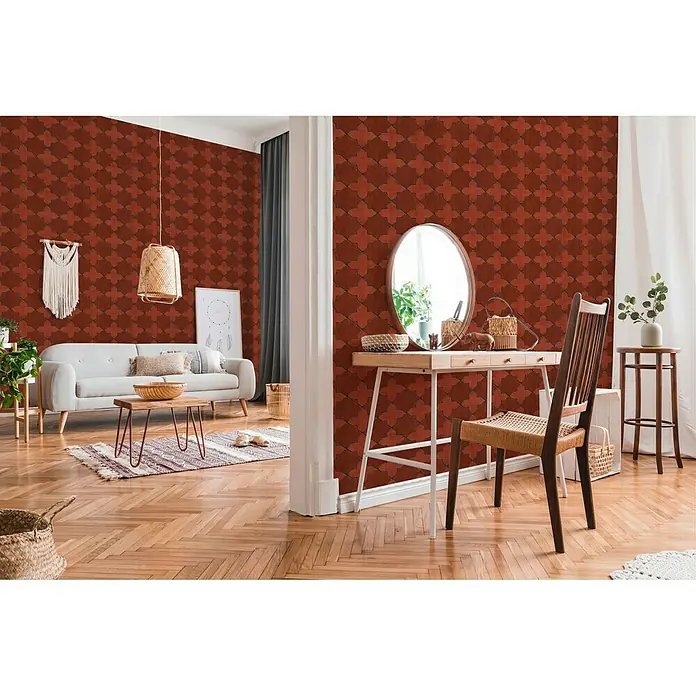 AS Creation New Walls Vliestapete Stern Fliese - Rot, Fliesenoptik, 10,05 x 0,53 m - Stimmungsaufnahme