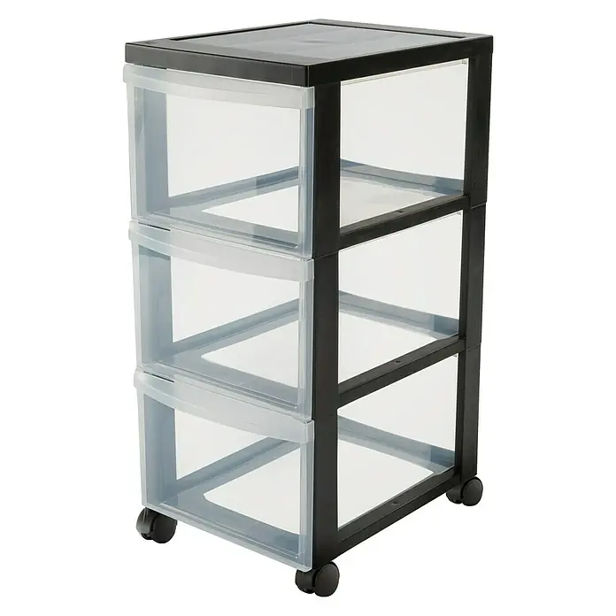 Rollcontainer - L x B x H: 40 x 30 x 67 cm, Anzahl Schubladen: 3 Stk., Kunststoff - Vorderansicht