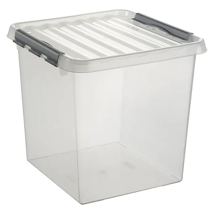 Sunware Aufbewahrungsbox Q-Line - L x B x H: 40 x 40 x 40 cm, Kunststoff, Transparent, Farbe Griff: Schwarz - Linke Seitenansicht