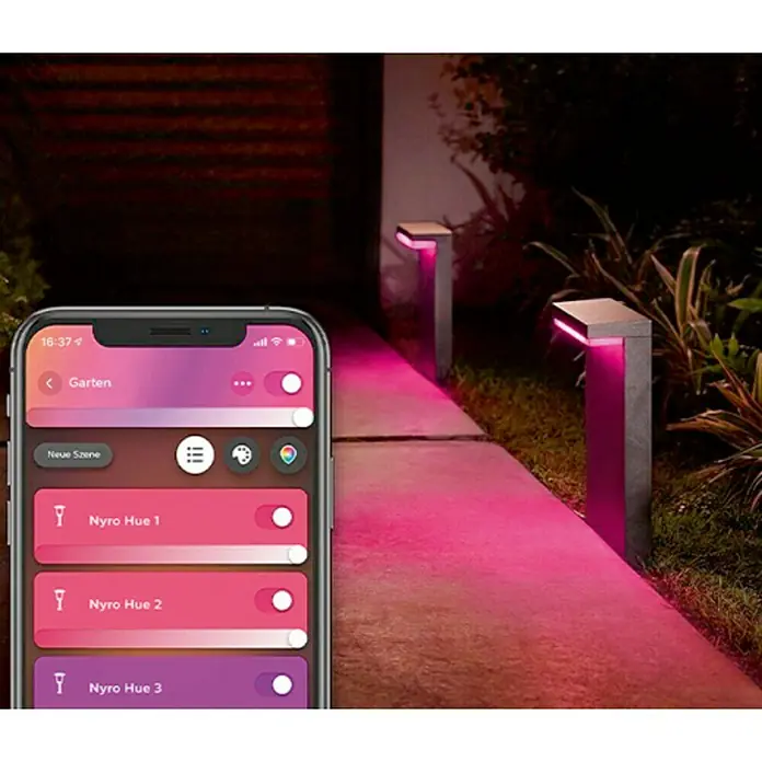 Philips Hue Sobremuro exterior LED Nyro - 1 luz, 13,5 W, Color de luz: RGBW, IP44, Negro