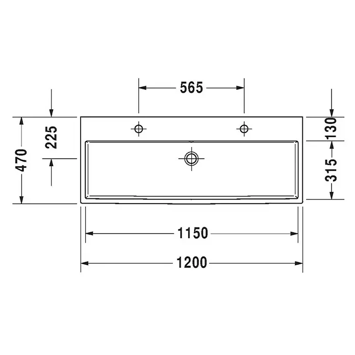 Duravit Vero Air Doppelwaschtisch - 120 x 47 cm, Ohne Spezialglasur, Hahnloch: Mitte, Ohne Überlauf, Weiß, Geschliffen
