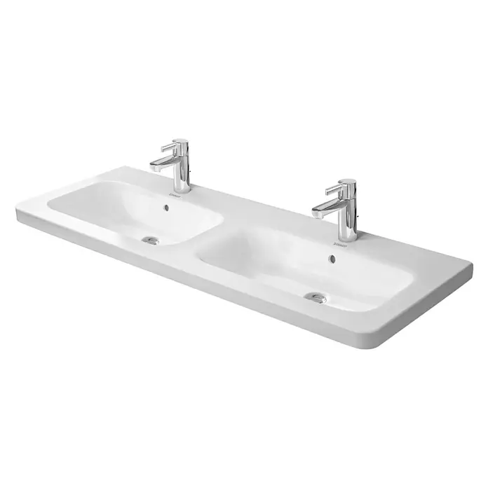 Duravit DuraStyle Doppelwaschtisch - 130 x 48 cm, Ohne Spezialglasur, Anzahl Hahnlöcher: 2, Mit Überlauf, Weiß - Vorderansicht