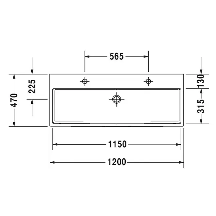 Duravit Vero Air Doppelwaschtisch - 120 x 47 cm, Ohne Spezialglasur, Hahnloch: Mitte, Mit Überlauf, Weiß, Geschliffen