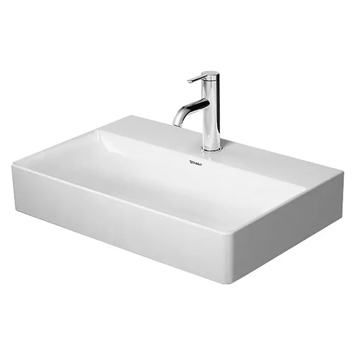 Duravit DuraSquare Waschtisch Compact - 60 x 40 cm, Ohne Spezialglasur, Hahnloch: Mitte, Ohne Überlauf, Weiß, Geschliffen - Vorderansicht