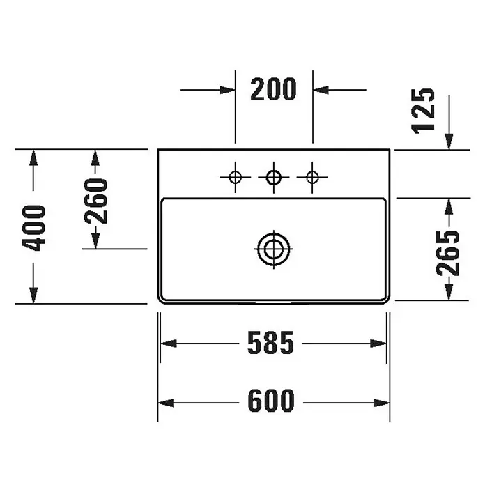 Duravit DuraSquare Waschtisch Compact - 60 x 40 cm, Ohne Spezialglasur, Hahnloch: Ohne, Ohne Überlauf, Weiß, Geschliffen