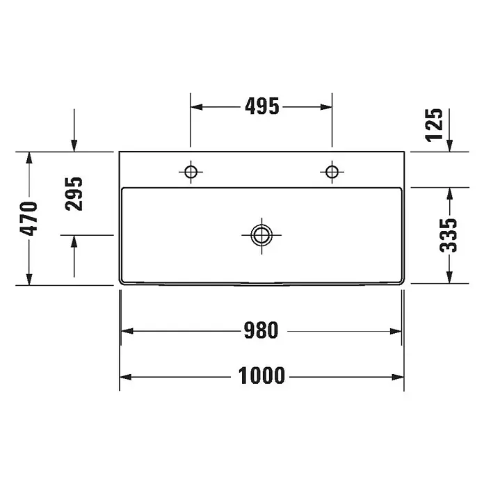 Duravit DuraSquare Doppelwaschtisch - 100 x 47 cm, Ohne Spezialglasur, Hahnloch: Mitte, Ohne Überlauf, Weiß, Ungeschliffen
