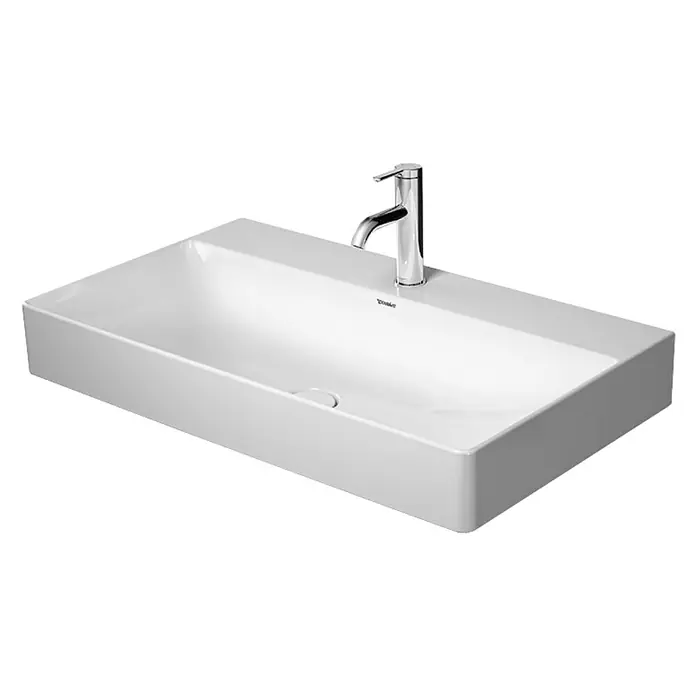 Duravit DuraSquare Waschtisch - 80 x 47 cm, Mit schmutzabweisender Glasur, Hahnloch: Mitte, Ohne Überlauf, Weiß, Ungeschliffen - Vorderansicht