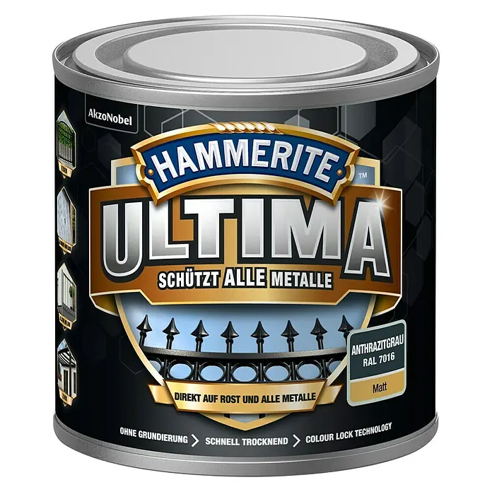 Hammerite Metall-Schutzlack ULTIMA - RAL 7016, Anthrazitgrau, 250 ml, Matt