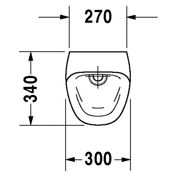 Duravit DuraStyle Urinal - Netzbetrieben, Ohne Spülrand, Unbeschichtet, Zulauf: Hinten, Absaugspülung, Ohne Zielobjekt - Skizze