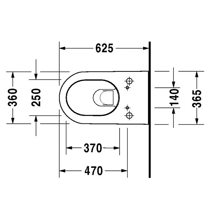 Duravit Darling New Wand-Dusch-WC - Mit Spülrand, Mit antibakterieller Glasur, Spülform: Tief, WC Abgang: Waagerecht, Weiß - Skizze
