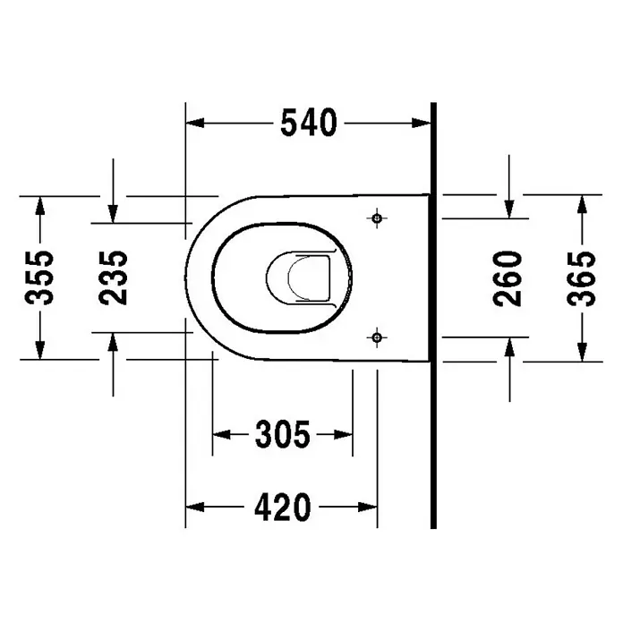 Duravit Darling New Wand-WC Typ 2 - Mit Spülrand, Mit antibakterieller Glasur, Spülform: Tief, WC Abgang: Waagerecht, Weiß - Skizze