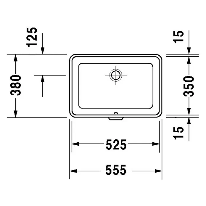 Duravit 2nd floor Unterbauwaschbecken - 55,5 x 38 cm, Mit schmutzabweisender Glasur, Hahnloch: Ohne, Mit Überlauf, Weiß - Skizze