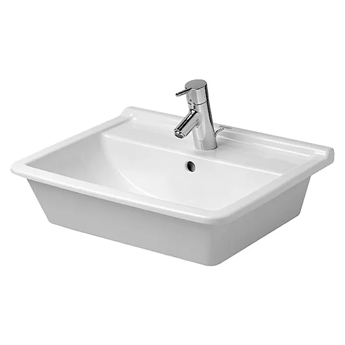 Duravit Starck 3 Einbauwaschbecken - 56 x 46,5 cm, Mit schmutzabweisender Glasur, Hahnloch: Mitte, Mit Überlauf, Weiß - Vorderansicht