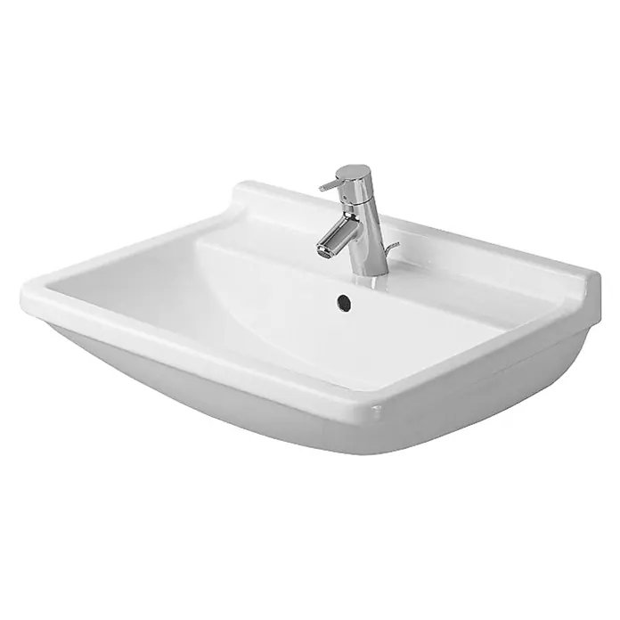 Duravit Starck 3 Waschtisch Typ 2 - 65 x 48,5 cm, Mit schmutzabweisender Glasur, Hahnloch: Mitte, Mit Überlauf, Weiß - Vorderansicht