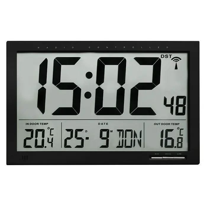 Funkuhr - Schwarz, L x B x H: 36,7 x 2,8 x 23,5 cm - Vorderansicht