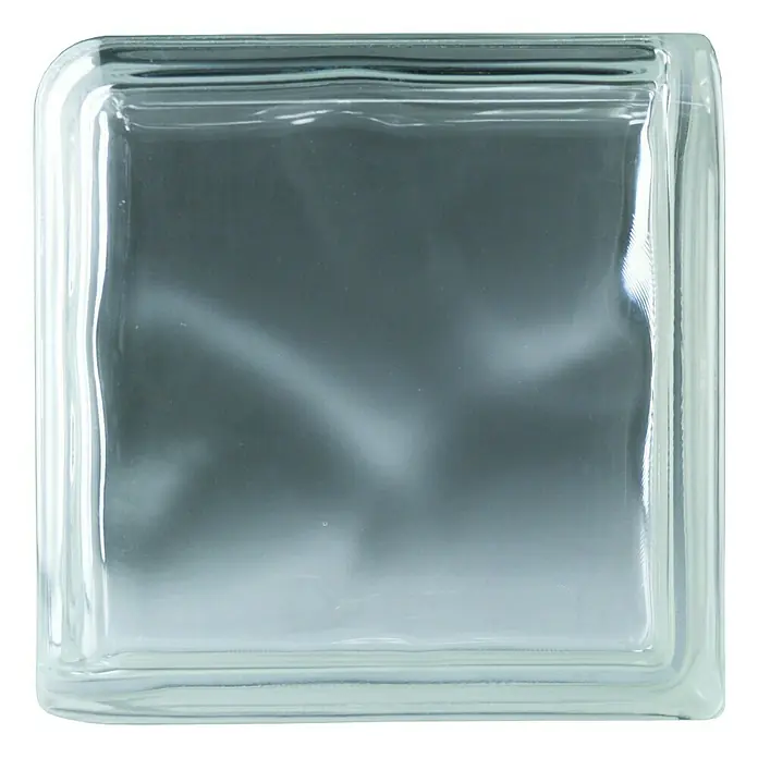 Fuchs Design Bloque de vidrio Neutro terminal curvo - Claro, Nube, 19 x 19 x 8 cm, Ladrillo de cristal final doble - Vista frontal