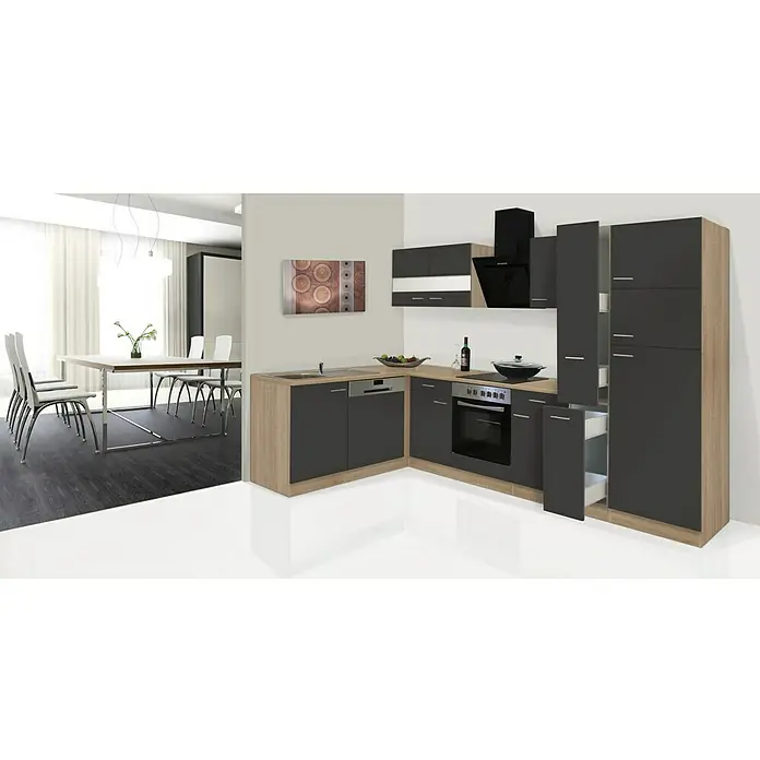 Respekta Winkelküche KBL310ESGS - 172 x 310 cm, Grau