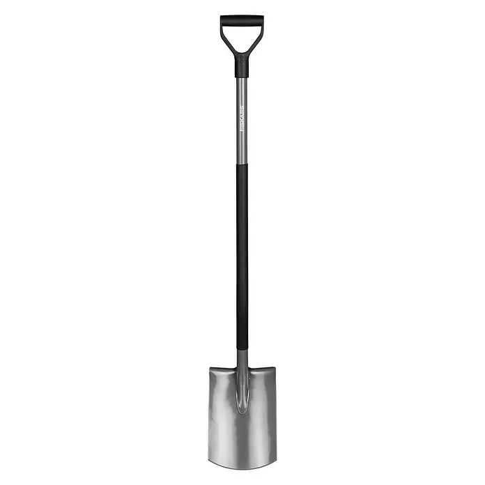 Fiskars Ergonomic Gärtnerspaten - Arbeitsbreite: 19 cm, Rund, Langstiel - Vorderansicht