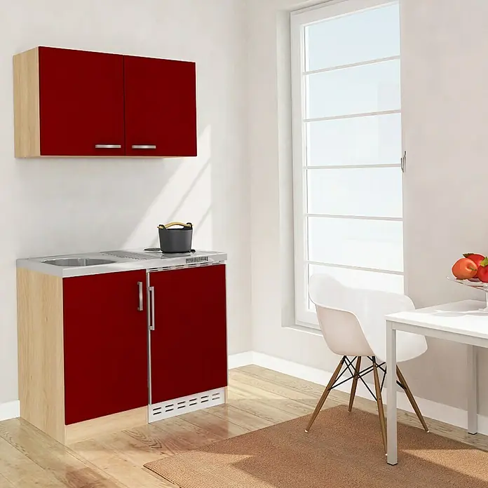 Respekta Miniküche MK100ESROSS - Breite: 100 cm, Mit Duo-Kochmulde, Rot