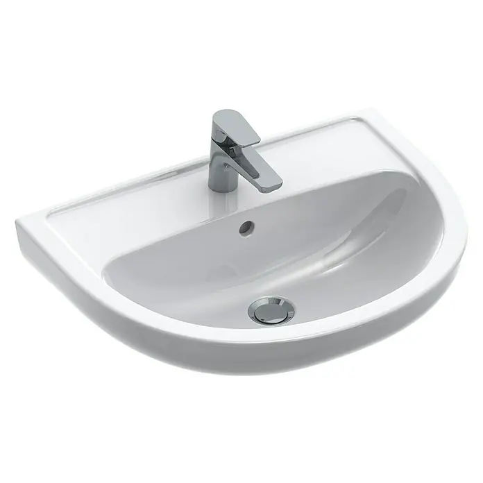 Gustavsberg Concentus Pure Waschtisch - 60 x 45,5 cm, Ohne Spezialglasur, Hahnloch: Mitte, Mit Überlauf, Weiß - Vorderansicht