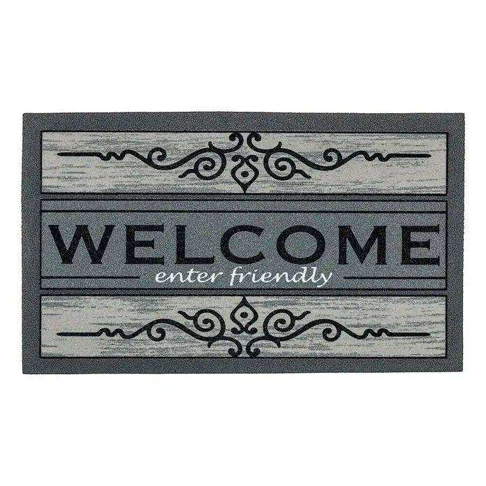 Astra Gummimatte Fashion - Welcome, Schwarz/Grau, 40 x 70 cm, 100 % Gummi und dauerhafter PA-Flock - Ansicht von oben