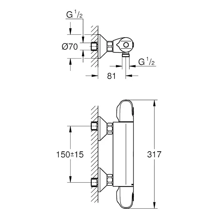 Grohe Grohtherm 1000 New Brausethermostat - Chrom, Glänzend - Vorderansicht