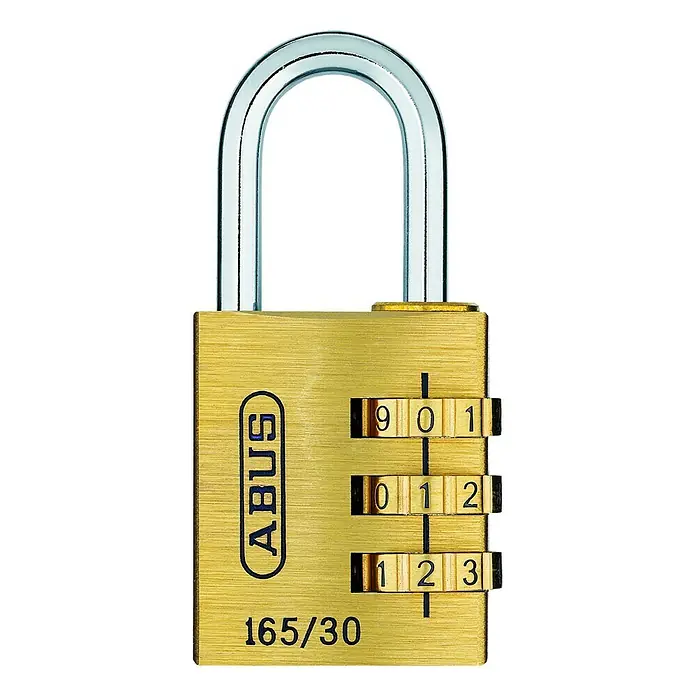 Abus Vorhängezahlenschloss 165/30 - 30,5 x 65 mm, Messing, Anzahl Zahlenrollen: 3 Stk. - Vorderansicht
