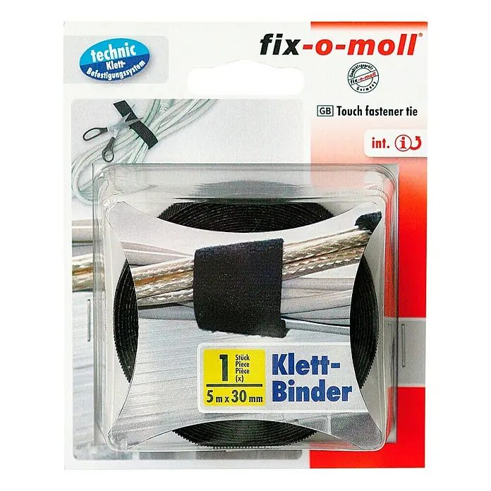 Fix-o-moll Klett-Kabelbinder Technic - 5 m x 30 mm, Schwarz - Ansicht von oben