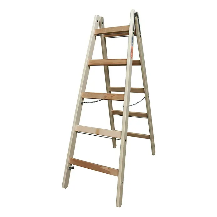 Krause Escalera de peldaños dobles - Altura de trabajo: 2,75 m, 2 x 5 peldaños, Madera - Vista de perfil izquierdo