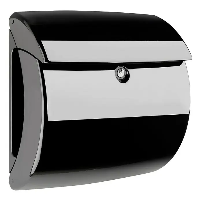 Burg-Wächter Briefkasten Piano 886 - 380 x 178 x 400 mm, Schwarz, Mit Zeitungsfach, Kunststoff - Vorderansicht
