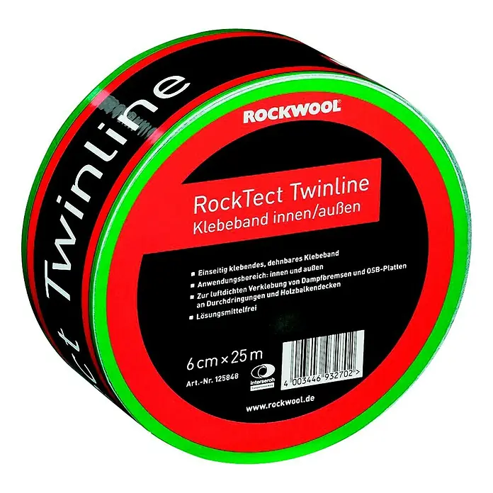 Rockwool RockTect Klebeband Twinline - 25 m x 60 mm, Geeignet für: Überlappende Dampfbremsen, Einseitig klebend - Vorderansicht