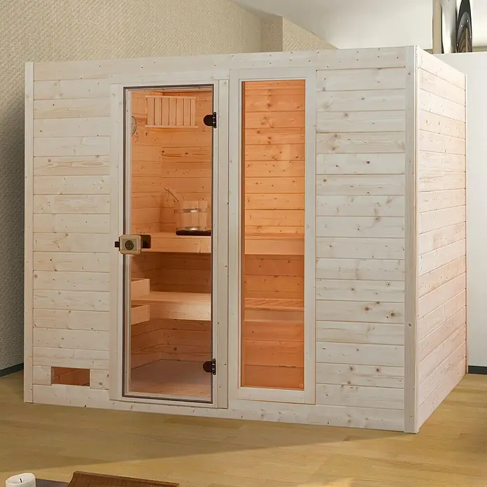 Weka Massivholzsauna 538 GTF Gr.4 - Ohne Ofen, Außenmaß: 189 x 239 x 203,5 cm - Stimmungsaufnahme