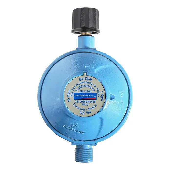 Campingaz Regler 50 mbar - R ¼″ Linksgewinde - Vorderansicht