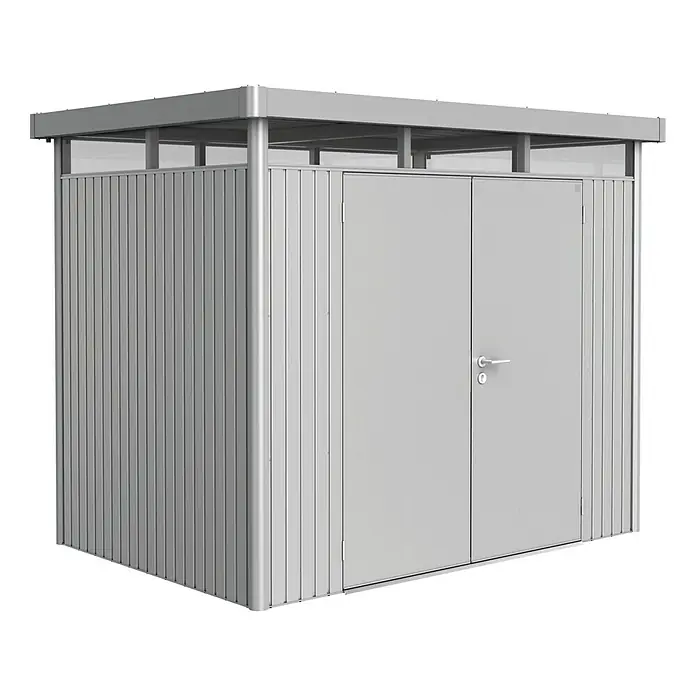 Biohort Gerätehaus HighLine - 275 x 195 cm, Stahl, Silber Metallic, Doppeltür - Linke Seitenansicht