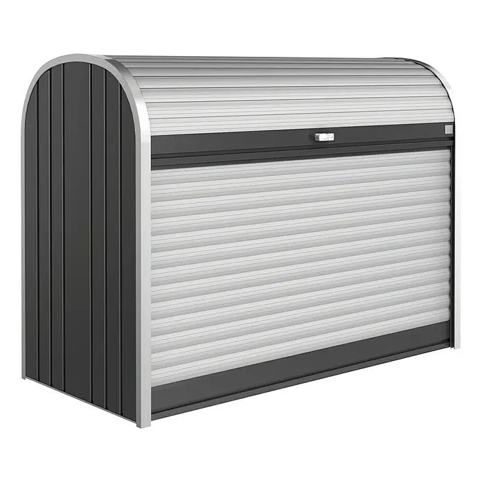 Biohort Garten-Aufbewahrungsbox StoreMax 160 - Dunkelgrau Metallic, 163 x 78 x 120 cm, Stahl - Linke Seitenansicht