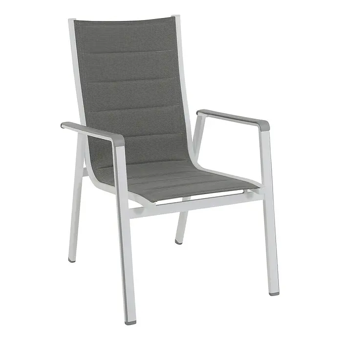 MWH Silla de jardín Futosa - Gris, Blanco, Textilene, Ancho: 64,5 cm