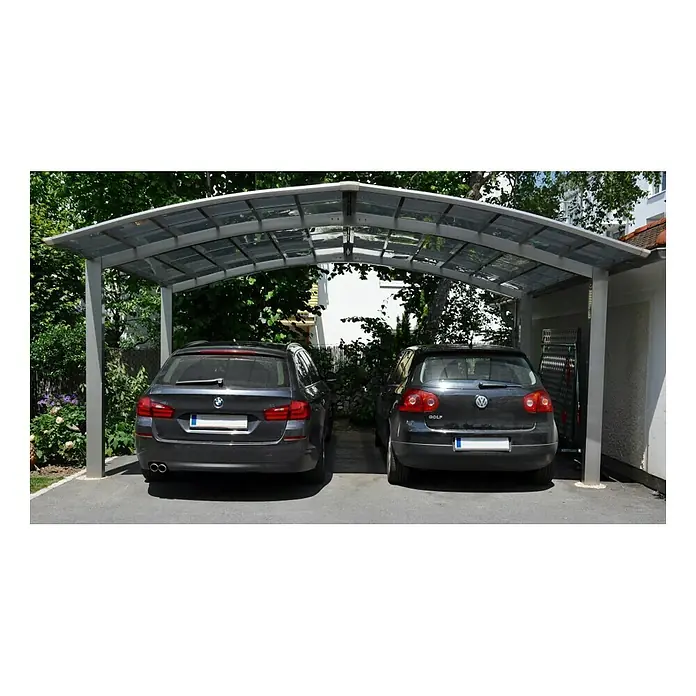 Ximax Carport Portoforte M 110 - 4,9 x 5,4 m, Einfahrtshöhe: Max. 2,2 m, Edelstahloptik, Schneelast: 137 kg/m² - Stimmungsaufnahme