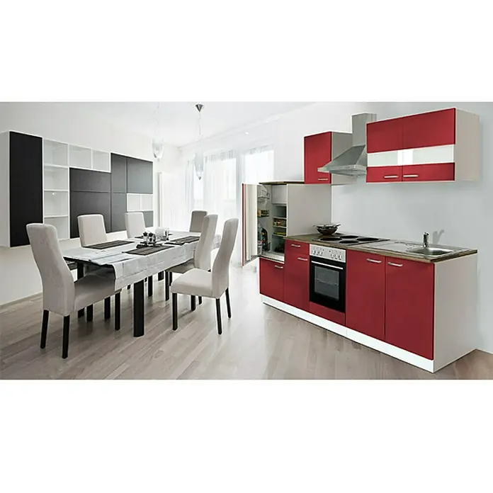Respekta Küchenzeile KB270WR - Breite: 270 cm, Mit Elektrogeräten, Rot