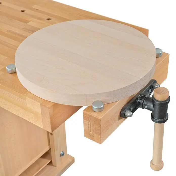 Ramia Werkbank Advanced 1500 - L x B x H: 1.500 x 650 x 850 mm, Keilgezinktes Buchenholz - Vorderansicht