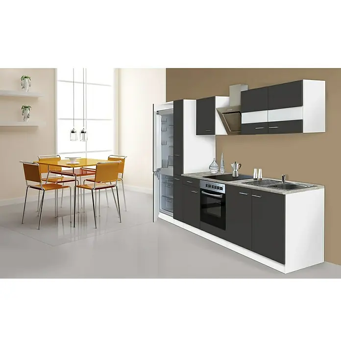 Respekta Küchenzeile KB300WGCGKE178 - Breite: 300 cm, Mit Elektrogeräten, Grau