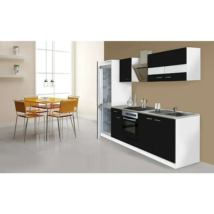 Respekta Küchenzeile KB270WSCGKE178 - Breite: 270 cm, Mit Elektrogeräten, Schwarz