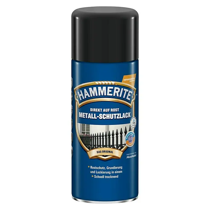 Hammerite Metall-Schutzlack Hammerschlag - Schwarz, 400 ml, Glänzend, Lösemittelhaltig