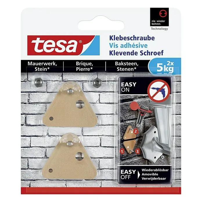 Tesa Klebeschraube - Geeignet für: Mauerwerk, Belastbarkeit: 5 kg, 2 Stk., Dreieckig - Vorderansicht